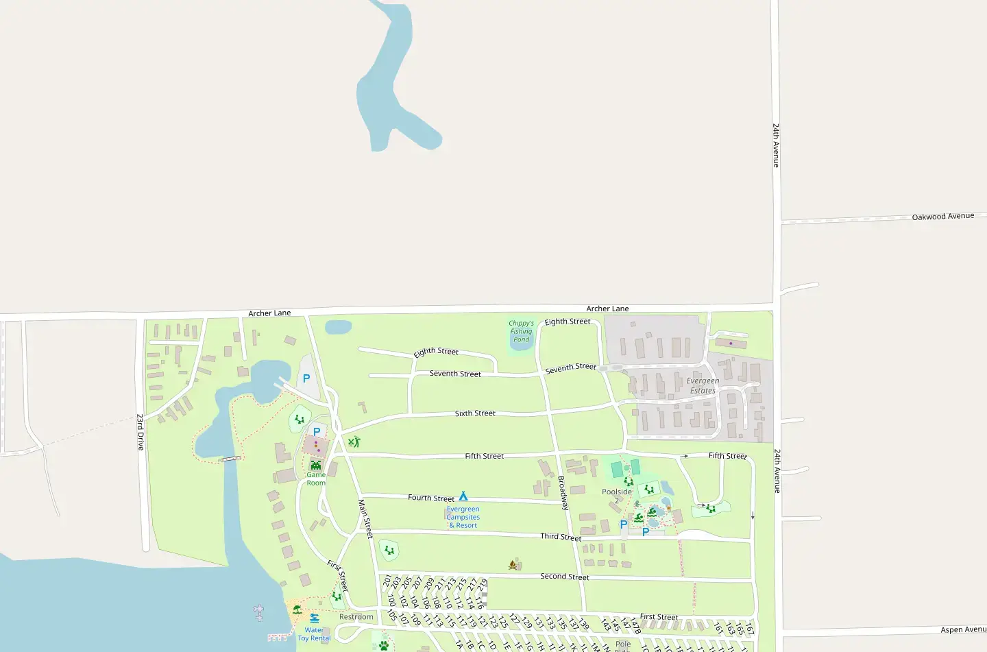 Evergreen Rv Map Evergreen Campsites & Resort in Wild Rose, United States of America ...